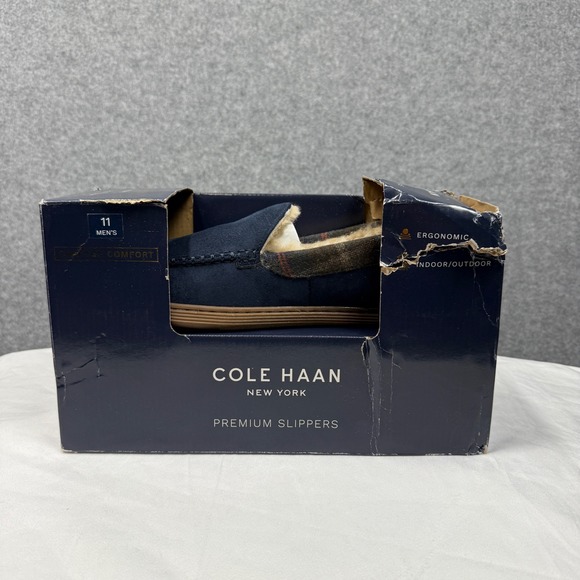 Cole Haan Other - Cole Haan Mens Venetian Plaid Collar Microsuede Slippers Midnight Moon 11 104852